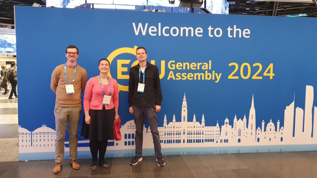 (Left to right) Pete Weston, Margarita Choulga and David Fairbairn at EGU 2024